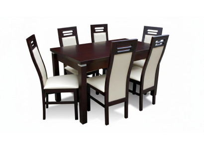 Mesa de comedor de diseño de madera + conjunto de 6 sillas, grupo de habitación de 7 piezas. Mesas nuevas.