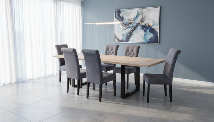 Conjunto clásico de mesa de comedor + 6 sillas Conjunto de sillas de respaldo Conjunto de mesa de comedor.