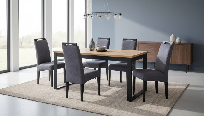 Juego de comedor clásico rectangular con mesa y 6 sillas, grupo de sillones de 7 piezas.
