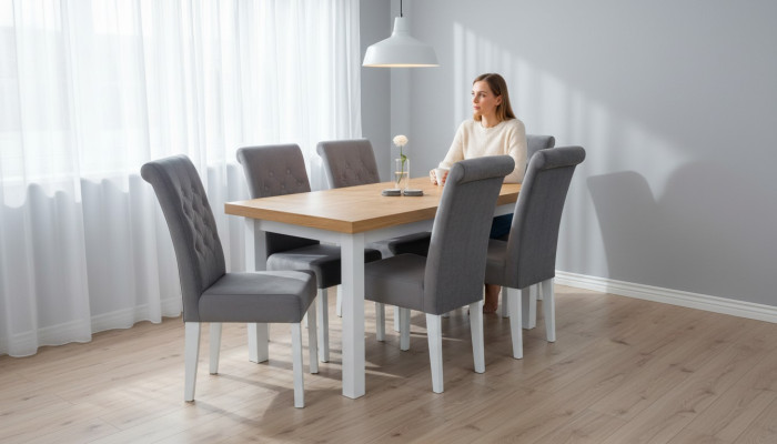 Silla de salón Mesa de comedor con 6 sillas Juego de comedor Grupo de mesa de comedor Set de muebles de 7 piezas