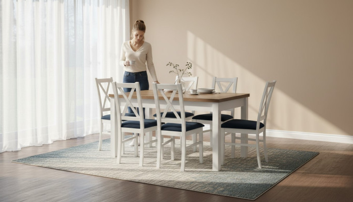Mesa de comedor conjunto de mesa 6 sillas silla comedor conjunto mesa madera textil 7 piezas