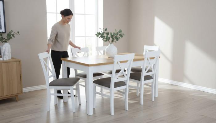 Mesa de comedor + 6 sillas conjunto de comedor Grupo de comedor Mesa clásica Mesas S18/K64 Nuevo
