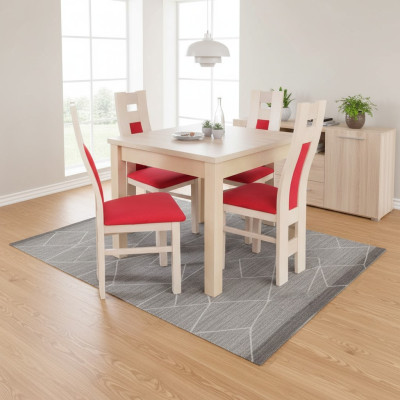 Diseño de conjunto de comedor de 5 piezas de madera con cómoda, 4 sillas y mesa, nuevo.