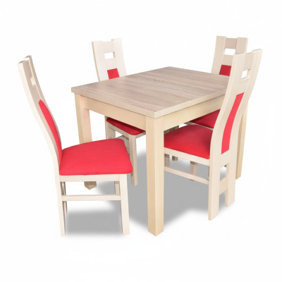 Diseño de conjunto de comedor de 5 piezas de madera con cómoda, 4 sillas y mesa, nuevo.