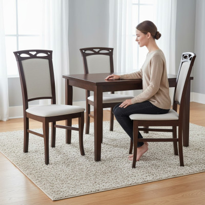 Silla de comedor de madera maciza, silla de diseñador de tela de madera, sillas de comedor.