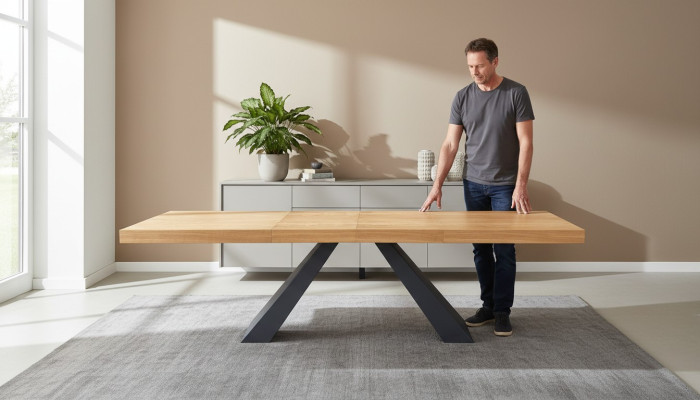 Mesa Mesa de comedor Mesa de madera xxl Mesa de conferencia 100x200cm Extensible a 280cm macizo