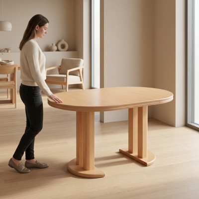 Mesa de comedor Diseño Madera Mesa de conferencias Mesa de reuniones extensible de 90x90 cm a 90x240 cm.