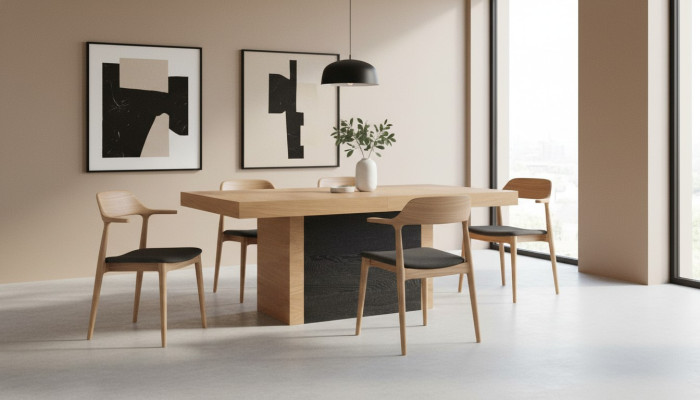 Mesa de comedor de lujo, diseño de mesa de madera, muebles de mesa de columnas comedor 110x250 / 490cm