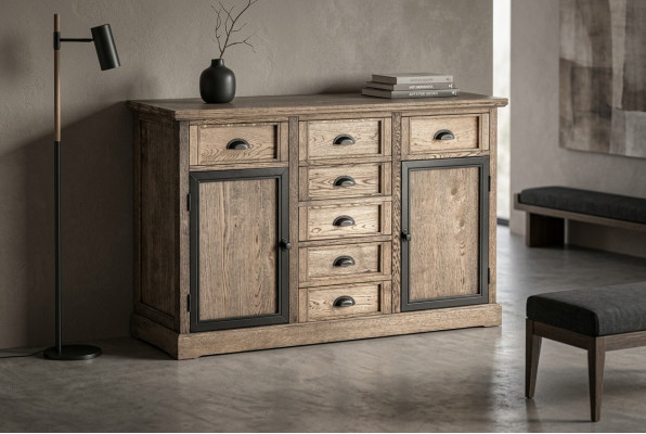 Consola de madera marrón con cajón y estante, mesa auxiliar, aparador, cómoda, muebles.