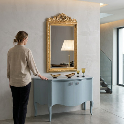 Marco de cristal Espejo de pared clásico con marco de madera Muebles espejo Nuevo 133x81cm.