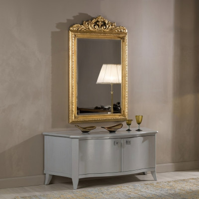 Marco de cristal Espejo de pared clásico con marco de madera Muebles espejo Nuevo 133x81cm.