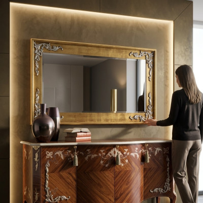 Diseñador Espejo grande moderno Espejo de pared Marco de madera real Espejo colgante Clásico Nuevo