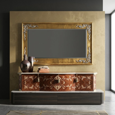 Diseñador Espejo grande moderno Espejo de pared Marco de madera real Espejo colgante Clásico Nuevo