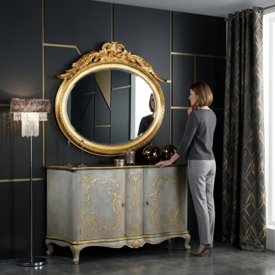 Espejo ovalado de pared con marco de madera artesanal de vidrio estilo barroco rococó dorado.