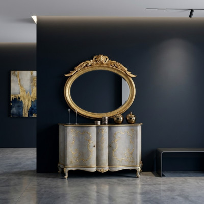 Espejo ovalado de pared con marco de madera artesanal de vidrio estilo barroco rococó dorado.