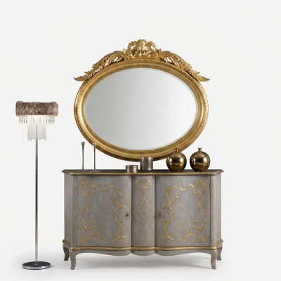 Espejo ovalado de pared con marco de madera artesanal de vidrio estilo barroco rococó dorado.