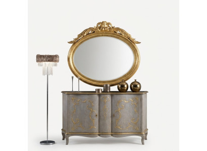 Espejo ovalado de pared con marco de madera artesanal de vidrio estilo barroco rococó dorado.