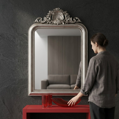 Espejo de pared de diseño clásico Espejo barroco rococó Muebles de lujo Marco de madera plateado