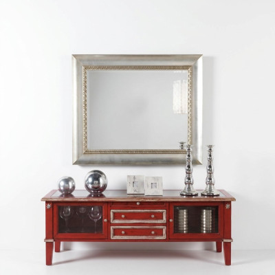 Espejo de pared clásico con marco de madera, espejo de lujo, mueble de plata con marco de cristal colgante.