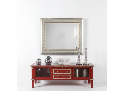 Espejo de pared clásico con marco de madera, espejo de lujo, mueble de plata con marco de cristal colgante.