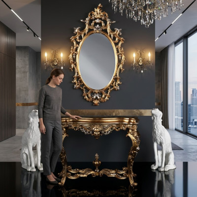 Espejo de pared de lujo moderno grande con marco de madera real espejo colgante muebles de lujo
