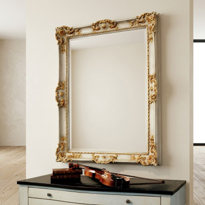 Espejo Espejo de pared Diseñador Pasillo Sala de estar Baño Madera Diseño 88x118 Barroco