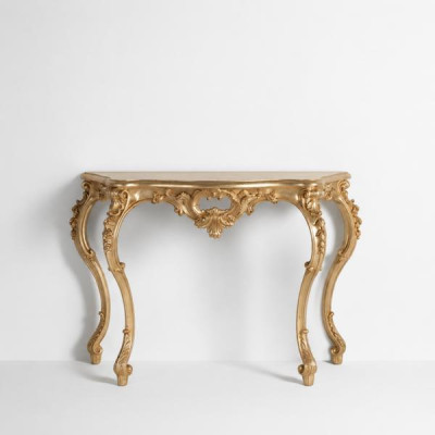 Barroco, consola, mesa de pared, mesa de pasillo, mesa clásica de madera y plata, nueva.