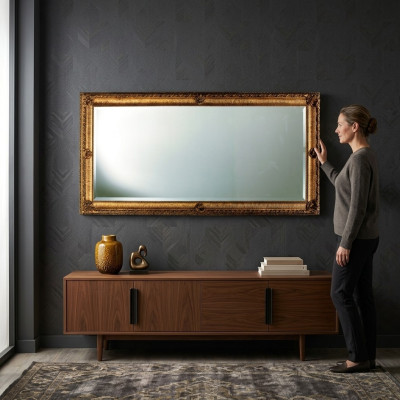 Gran espejo de pared XXL estilo barroco real con marco de madera rococó de diseño de muebles de 181x91.