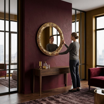 Espejo de pared clásico de madera, muebles nuevos, espejo redondo barroco, marco redondo de pared nuevo.