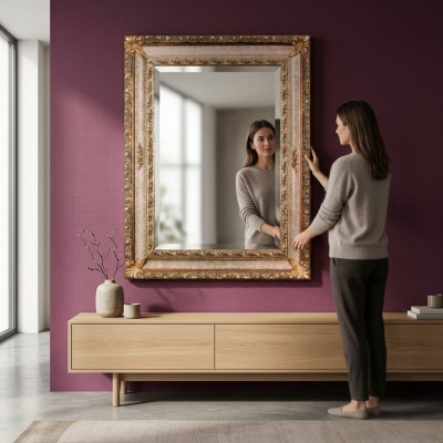 Espejo de pared clásico con marco de madera, mueble espejo 94x184 diseño barroco rococó nuevo.