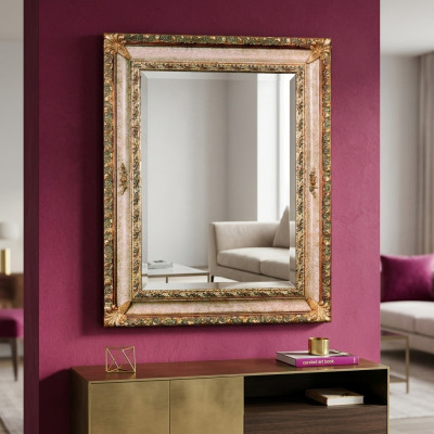 Espejo de pared clásico con marco de madera, mueble espejo 94x184 diseño barroco rococó nuevo.