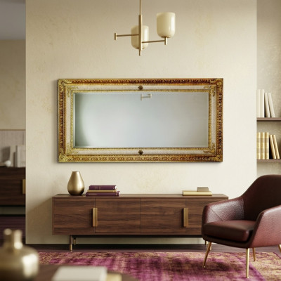 Espejo de pared clásico con marco de madera, mueble espejo dorado 104x194 marco de vidrio pared.