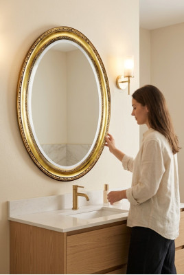 Medusa Espejo Oval Diseño Baño Espejo de Pared Redondo Barroco Rococó Marco de Madera