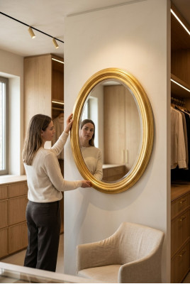 Espejo Espejo de pared Diseño Vestíbulo Sala de estar Baño Madera Vidrio Diseño Barroco Rococó