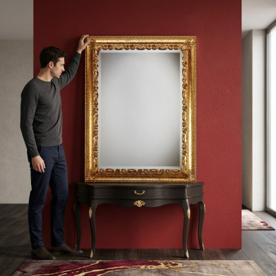 Diseño espejo XXL espejo de pared Marco de madera real Espejo colgante Muebles de lujo Barroco