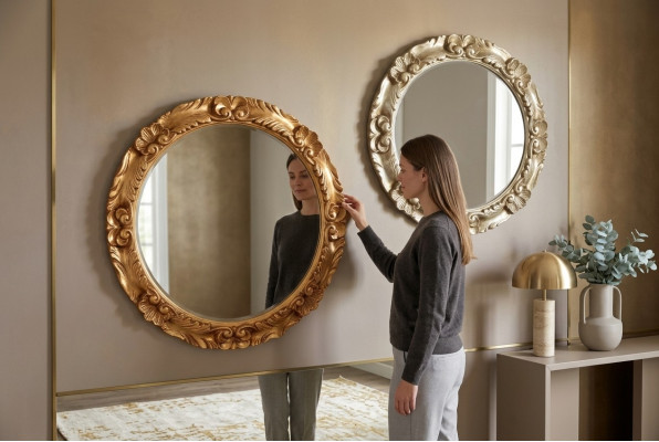 Espejo de pared clásico con marco de madera, mueble espejo redondo de 65 cm, diseño de vidrio redondo nuevo.
