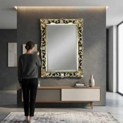 Salón espejo espejo de pared diseñador vestíbulo baño madera vidrio diseño 113x113 nuevo.