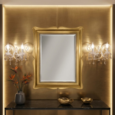 Espejo Mueble Barroco Espejo de pared clásico de madera 85x105 Marco de vidrio de oro de pared