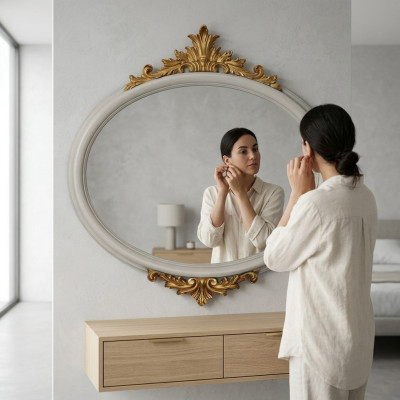 Espejo redondo Espejo de pared Pasillo Sala de estar Baño Madera Vidrio diseño Decoración SP7240