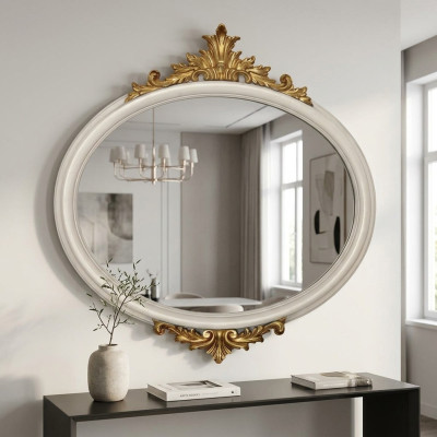 Espejo redondo Espejo de pared Pasillo Sala de estar Baño Madera Vidrio diseño Decoración SP7240