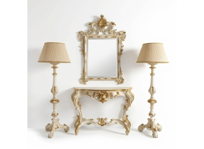 Grupo de 4 piezas Set estilo clásico 2 lámparas de mesa Consola con espejo Muebles