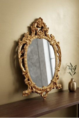Espejo de pared grande clásico, espejo colgante de madera dorada para vestíbulo 64x104 cm.