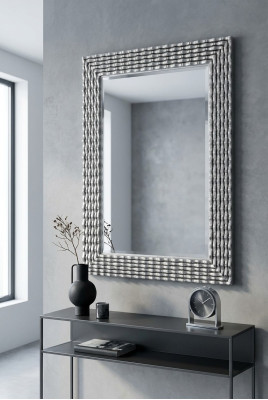 Espejo de pared clásico de madera Espejo Muebles Barroco Marco de vidrio Pared Plateado 82x108