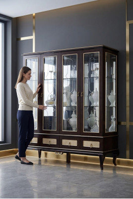 Clásico gabinete vitrina de diseño italiano, vitrina de muebles de vidrio nuevos