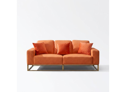 Sofá de tres plazas tapizado en piel estilo moderno de madera.