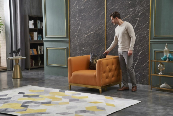 Sofá diseño sillón asiento cuero salón decoración club tapizado lujo orejas