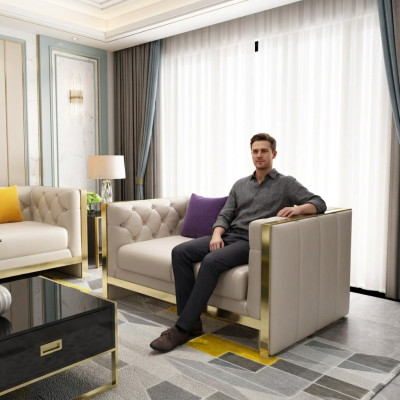 Sofá de 2 plazas Sofá de cuero Sofá Chaise longue Juego de salón Diseño moderno