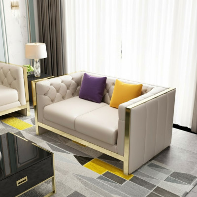 Sofá de 2 plazas Sofá de cuero Sofá Chaise longue Juego de salón Diseño moderno