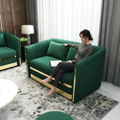 Sofá de diseñador verde, sofá, acolchado xxl, 2 plazas, sofás grandes, tela, cuero