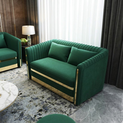 Sofá de diseñador verde, sofá, acolchado xxl, 2 plazas, sofás grandes, tela, cuero